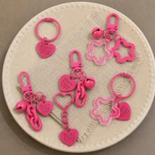 14 Pcs Y2K Rose Red Heart + Hollow Star Keychain, Earphone Accessory Decorative Pendant Letter Tag Bell Bag Charm, Cute Alloy Key Pendant, Suitable For Backpack, Car Keys, Girls Gift - Magenta Set - View 5