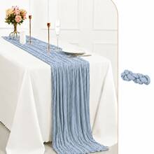 12 Pack Dusty Blue Cheesecloth Table Runner, 35 X 120 Inch Boho Gauze Table Runner, Soft Sheer Crinkle Wrinkled Table Runner, Reusable Washable Table Decor For Wedding Reception, Bridal Shower, Baby Shower, Party, Dining Table, Holiday, Home Decor - Gray-blue - View 13