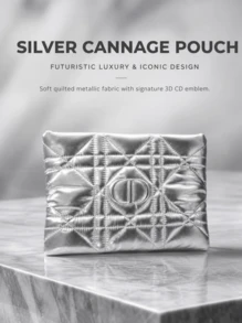 Tas Kosmetik Dior Silver Quilted Diamond Pattern, Finishing Mengkilap Metalik, Kantong Penyimpanan dengan Resleting Logo CD, Tas Clutch Perawatan Kulit Portabel Kapasitas Besar, Hadiah Mewah - Perak - View 1