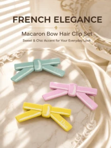DIOR Macaron Bright Color Bow Hair Clip 3pcs Set, Glossy Texture Side Alligator Hair Clip, Sweet French Girl Style Bangs Clip, Versatile Candy Color Hair Decoration Hairpin - 3-piece Bow Hair Clip Set - View 3