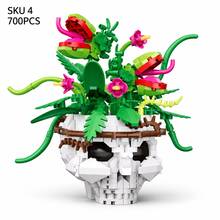 700+PCS Floral Skull Building Block Model, 4 Styles Available, Adult Botanical Skeleton Construction Set, Rose & Plant Skull Desktop Display Decor, Each Style Sold Separately - Skull Planter - View 15