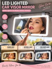 YAIUZGOO Ultra-Thin LED Car Makeup Mirror With Light, Rechargeable Sun Visor Makeup Mirror, Adjustable Brightness Touch Control, High Definition Glowing Makeup Mirror, USB Charging, Women's Car Interior Accessory - A - View 2