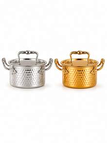 1pc Mini Hammered Metal Cooking Pot With Lid, Dual Handles, Small Soup Pot, Suitable For Milk, Noodles, Stew And Single Person Meals, Kitchen To Table Cookware - View 11