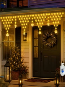 1pc Triangle Fishnet Star Curtain Light, Ambient Lighting, Button Dimmable, Suitable For Outdoor, Villa, Eaves, Porch, Window, Home Room And Holiday Night Decoration - M25-triangle Fishing Net Curtain Lights - View 2