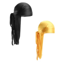ZTZI 2Pcs Silky Satin Durag Set, Long Tail Head Wrap, Soft Breathable Pirate Cap, Hip Hop Headwear For 360 Waves Solid Color Party Polyester (Polyester) Solid Color Durag All Seasons - L2PCS4801 - View 11