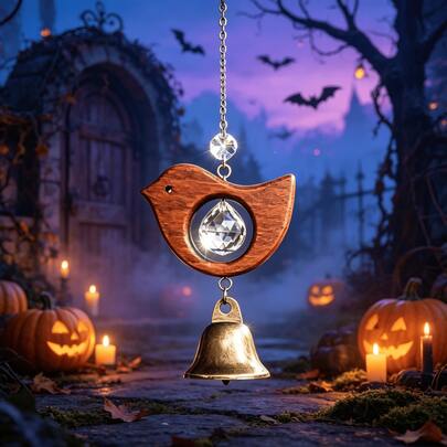 1 Piece Of Vintage Wooden Bird Wind Chime With Crystal Prism And Metal Bell - Garden, Yard, Window Decoration Pendant - Halloween/Christmas Gift - Indoor/Outdoor Decoration Pendant - Gift Box Not Included
