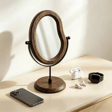 1pc Makeup Mirror | Vintage Irregular Wooden Makeup Mirror French Vintage Irregular Makeup Mirror Vanity Art Piece - Multicolor - View 4