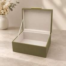 1 Set Jewelry Box Made Of Imitation Leather With Stitching, Large Capacity Jewelry Box, Room Decor Box, Modern Home Jewelry Storage Box,Elegant Faux Leather Storage Boxes, Modern Jewelry Organizer Case With Gold Clasp For Vanity & Home Decor - Olive Green - View 4