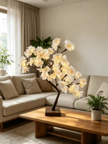 1PC 24-Light Cherry Blossom Atmosphere Flower Lamp, USB & 3 AA Battery Dual Power Supply, Super Bright Warm White LED Tree Light, Romantic Decoration Lamp For B&B, Bedroom, Desktop - Warm white light - View 3