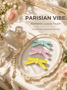 DIOR Macaron Bright Color Bow Hair Clip 3pcs Set, Glossy Texture Side Alligator Hair Clip, Sweet French Girl Style Bangs Clip, Versatile Candy Color Hair Decoration Hairpin - 3-piece Bow Hair Clip Set - View 6