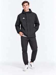 Chaqueta con capucha de entrenamiento Adidas Entrada 22 para hombre, unicolor con logo, resistente a climas variables, negro - Negro - Ver 6
