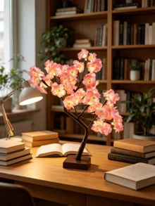 1PC 24-Light Cherry Blossom Glowing Tree Lamp, 3 AA Batteries/USB Dual Power Supply, LED Warm Color Flower Light, Bedside/Homestay/Desktop Decorative Ornament, Romantic Atmosphere Decor Light - Warm white light - View 3