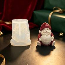 1pc Christmas Santa Claus Holding Apple Shaped Silicone Mold, Aromatherapy Candle Mold, Suitable For Desktop Creative Plaster Decor, Holiday Gift - S344 Santa Claus Holding Apple Mold - View 3