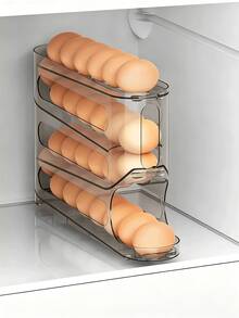 Minimalist 4-Tier Egg Storage Box PP Plastic Automatic Rolling Egg Dispenser Rack Large Capacity Slide Rail Design Suitable For Refrigerator Kitchen Home Daily Food Organization - Multicolor - View 12