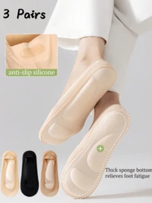 1/3/5/10/6 Pairs Women's Simple Pressure Relief Massage Air Cushion Boat Socks, High Heel Support Socks, Sponge Bottom Invisible Socks - Multicolor - View 11