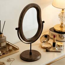 1pc Makeup Mirror | Vintage Irregular Wooden Makeup Mirror French Vintage Irregular Makeup Mirror Vanity Art Piece - Multicolor - View 5