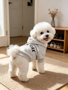 New York Letter Print Pet Hoodie, Grey Casual Sweatshirt, Suitable For Small And Medium Dogs, Cats, Bichon, Teddy, Poodle, Schnauzer, Puppy Outfit - Grey - View 4