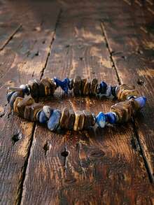 1Pc Rough Wood Chip Natural Stone Beaded Bracelet Vintage Elastic Stretch Wristband Men Bohemian Daily Wear Jewelry Gift - Irregular Beaded Bracelet - View 9