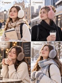 Women's Foldable Winter Ear Muffs, Cute Full Ear Coverage Warm Ear Muffs, Compact Foldable Design, Comfortable Ear Muffs, Suitable For Students, Campus, Commuting, Travel, Outdoor Walking, Daily Winter Wear, Cold Weather Accessories, Street Style, Creative Gift - Multicolor - View 9