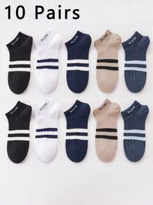 10pcs/5 Pairs Boys Kids Teens Socks, Vertical Stripe & Double Bar Pattern Ankle Socks, Suitable For Casual Shoes, Holiday Gift - Multicolor - View 13