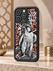 1pc Arabic Calligraphy Falcon Phone Case, Black & White Hand-Drawn Eagle Pattern With Red-Brown Geometric Design, Black Frame Full Coverage Shockproof Soft Protective Cover Compatible With IPhone 18 17 16 15 14 13 12 11/Pro/ProMax/X/XR/XS/XSMAX/7/8/PLUS And /Honor - Black - View 4