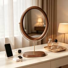 1pc Bedroom Vintage Desktop Mirror Solid Wood Makeup Mirror Home Desktop Wooden Chinese Style Standing Rotatable Dressing Mirror Suitable For Multiple Scenes - Multicolor - View 6