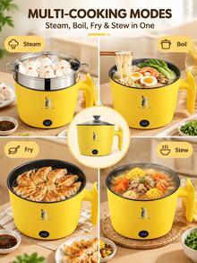SMEGGEMS Multifunctional Non-Stick Pan, Rice Cooker, Electric Frying Pan, Electric Wok, Electric Pressure Cooker, Mini Hot Pot. Portable And Compact, Easy To Clean, With A Non-Stick Coating, Suitable For Both Indoor And Outdoor Use, A Kitchen Essential. - Yellow - View 4