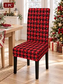 1/6pcs Christmas Chair Covers, Vintage Red & Black Plaid Reindeer Candy Cane Christmas Tree Pattern Polyester Removable Washable Chair Protector, Suitable For Christmas Dinner, New Year Celebration, Party Decoration - B - View 2