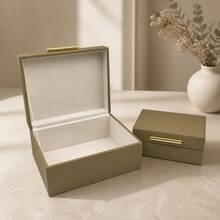 1 Set Jewelry Box Made Of Imitation Leather With Stitching, Large Capacity Jewelry Box, Room Decor Box, Modern Home Jewelry Storage Box,Elegant Faux Leather Storage Boxes, Modern Jewelry Organizer Case With Gold Clasp For Vanity & Home Decor - Olive Green - View 3