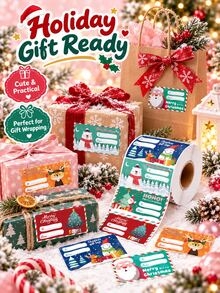 200pcs/500Pcs Christmas Gift Label Stickers, Santa Snowman Bear Elk Print Self-Adhesive Gift Tags, Xmas Present Name Stickers For Holiday Wrapping Decor - Multiple Styles - View 8