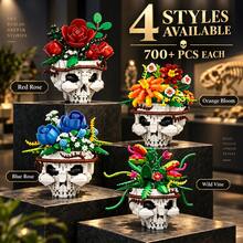700+PCS Floral Skull Building Block Model, 4 Styles Available, Adult Botanical Skeleton Construction Set, Rose & Plant Skull Desktop Display Decor, Each Style Sold Separately - Skull Planter - View 2