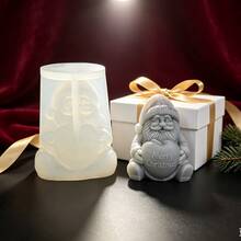 1pc Christmas Santa Claus Holding Apple Shaped Silicone Mold, Aromatherapy Candle Mold, Suitable For Desktop Creative Plaster Decor, Holiday Gift - S344 Santa Claus Holding Apple Mold - View 5