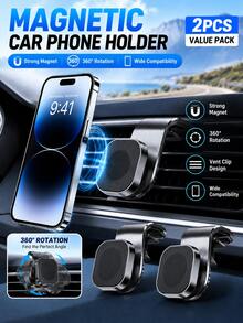 2pcs/1pc Car Air Vent Clip Magnetic Phone Holder, 360° Rotation, Designed For Navigation, Compatible With Multiple Car Models And Phones, Hands-Free Car Phone Mount, Car Accessories, 2026 Road Trip Essential - Clip-on Style - View 2