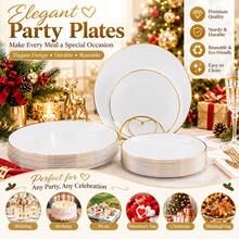 Minimalist White With Gold Rim Round Tray/Plate/Platter - 7.5 Inch Small Plate/10.25 Inch Large Plate, Stackable Space-Saving, Elegant Tableware, Suitable For Weddings, Birthday Parties, Christmas, School Gatherings, Outdoor Banquets And Daily Dining. Suitable For Both Formal And Informal Occasions, Versatile Party Tableware, Ideal Choice For Event Planners - View 2