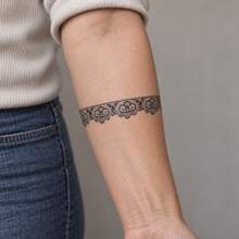 1pc Waterproof Anti-Rub PVC Realistic Tattoo Sticker, Bowknot Pattern, Suitable For Daily Wear - Grey - View 5