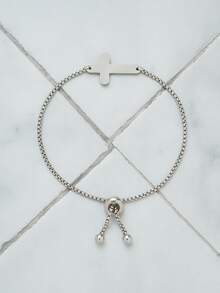 1Pc 3mm Stainless Steel Box Chain Bracelet With Elephant Cross Flower Bike Geometric Charm Minimalist Men Jewelry Gift - Silver - View 8