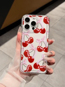 Japanese & Korean Sweet Bow & Cherry Anti-Drop Soft Phone Case Compatible With Apple 18 Pro Max/17 Pro Max/16 Pro Max/15 Plus/14/13/12/11/XR/XS/7P And Other Models, Holiday Gift For Men & Women - Clear - View 4