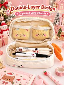 1pc Adorable Fried Shrimp Tempura Plush Pencil Case-A Fun, Dual-Zippered Case Shaped Like A Fried Shrimp, Offering High-Capacity Stationery Storage. - Multiple Styles - View 5