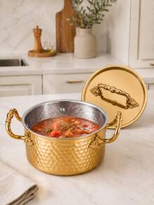 1pc Mini Hammered Metal Cooking Pot With Lid, Dual Handles, Small Soup Pot, Suitable For Milk, Noodles, Stew And Single Person Meals, Kitchen To Table Cookware - View 4