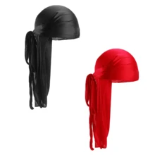 ZTZI 2Pcs Silky Satin Durag Set, Long Tail Head Wrap, Soft Breathable Pirate Cap, Hip Hop Headwear For 360 Waves Solid Color Party Polyester (Polyester) Solid Color Durag All Seasons - L2PCS4801 - View 7