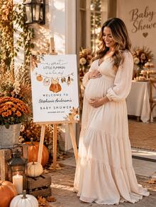 Personalized Baby Baptism Canvas Welcome Sign, Customized Name & Date Autumn Pumpkin Theme Baby Baptism Decor, Thanksgiving Party Mom-To-Be Welcome Sign, Newborn & Family Celebration, Unframed Poster - Multicolor - View 4
