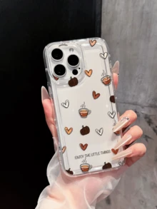 Autumn Heart Coffee Pumpkin Shockproof Soft Phone Case Compatible With Apple 18 Pro Max/17 Pro Max/16 Pro Max/15 Plus/14/13/12/11/XR/XS/7P And Other Models, Holiday Gift For Men And Women - Clear - View 3