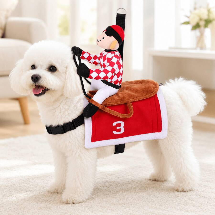 1pc Funny Pet Horse Rider Costume, Dog Cat Funny Transformation Outfit, Adjustable Strap Role Play Pet Clothing, Suitable For Halloween, Birthday Party, Cosplay And Photo Shoot - Multicolor - View 1