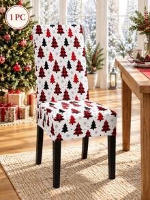 1/6pcs Christmas Chair Covers, Vintage Red & Black Plaid Reindeer Candy Cane Christmas Tree Pattern Polyester Removable Washable Chair Protector, Suitable For Christmas Dinner, New Year Celebration, Party Decoration - B - View 7