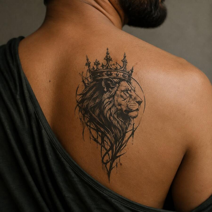 1pc Waterproof Anti-Rub PVC Realistic Lion Tattoo Sticker, Suitable For Daily Use - Grey - View 1