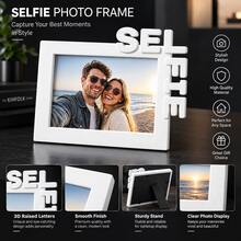 1pc Selfie Tabletop Photo Frame, Unique 3D Raised SELFIE Letter Decor, White Modern Picture Frame With Sturdy Stand, Smooth Finish Desktop Photo Holder For Family Selfies, Home Table Decor, Valentine & Holiday Memory Gift - SELFIE - View 1