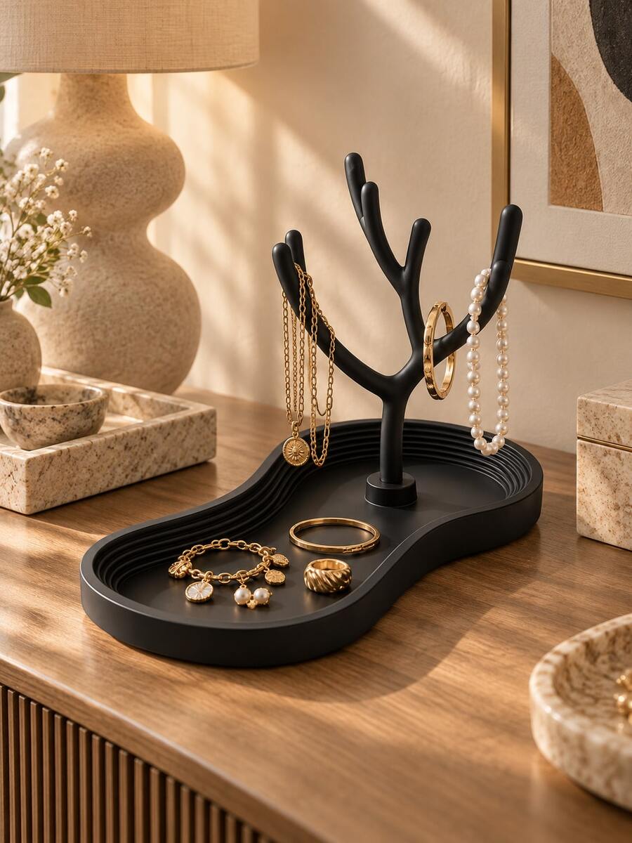 1 buah Rak Penyimpanan Perhiasan Elegan Berbentuk Pohon dengan Baki, Tempat Kalung Dekoratif, Rak Pajangan Cincin & Anting, Dekorasi Rumah Kamar Tidur, Hadiah Organizer Perhiasan, Pohon Penyimpanan Perhiasan, Rak Perhiasan Dekorasi Ruangan, Stand Perhiasan - MultiWarna - View 1