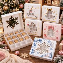 4pcs/1pc Merry Christmas Window Slot Layered Cupcake Cookie Candy Packaging Box, Santa Claus Reindeer Snowflake Gift Box - Multicolor - View 2