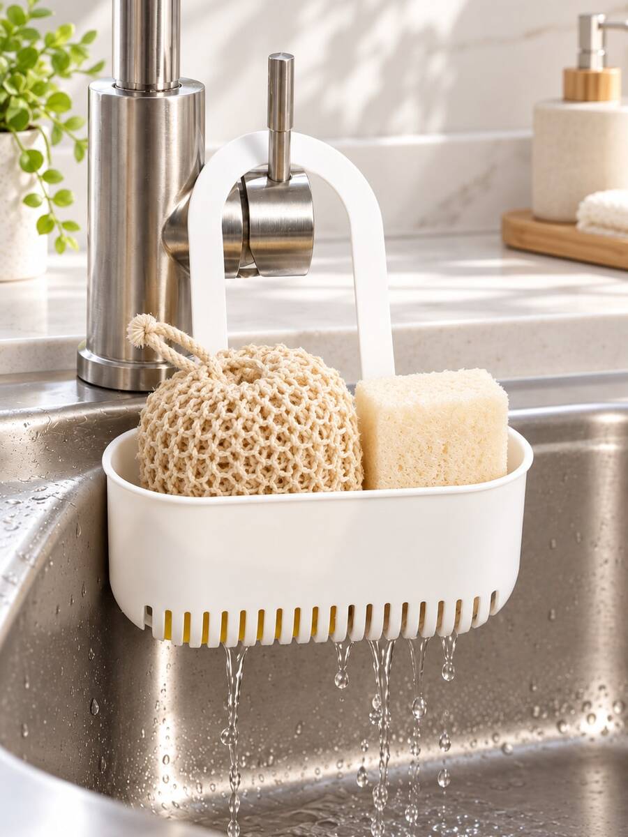Kitchen Sink Faucet Hanging Sponge Storage Basket: A Sink Draining Rack For Storing Sponges, Soap, Brushes, And Various Cleaning Supplies. An Essential Item For Kitchens And Bathrooms. - Multicolor - View 1