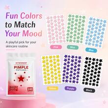 240PCS Star Pimple Patches, Multi-Color Hydrocolloid Spot Patches, Cute Star Shape Face Stickers, Day & Night Use, Easy Apply Daily Skin Care Accessories - Multicolor - View 4